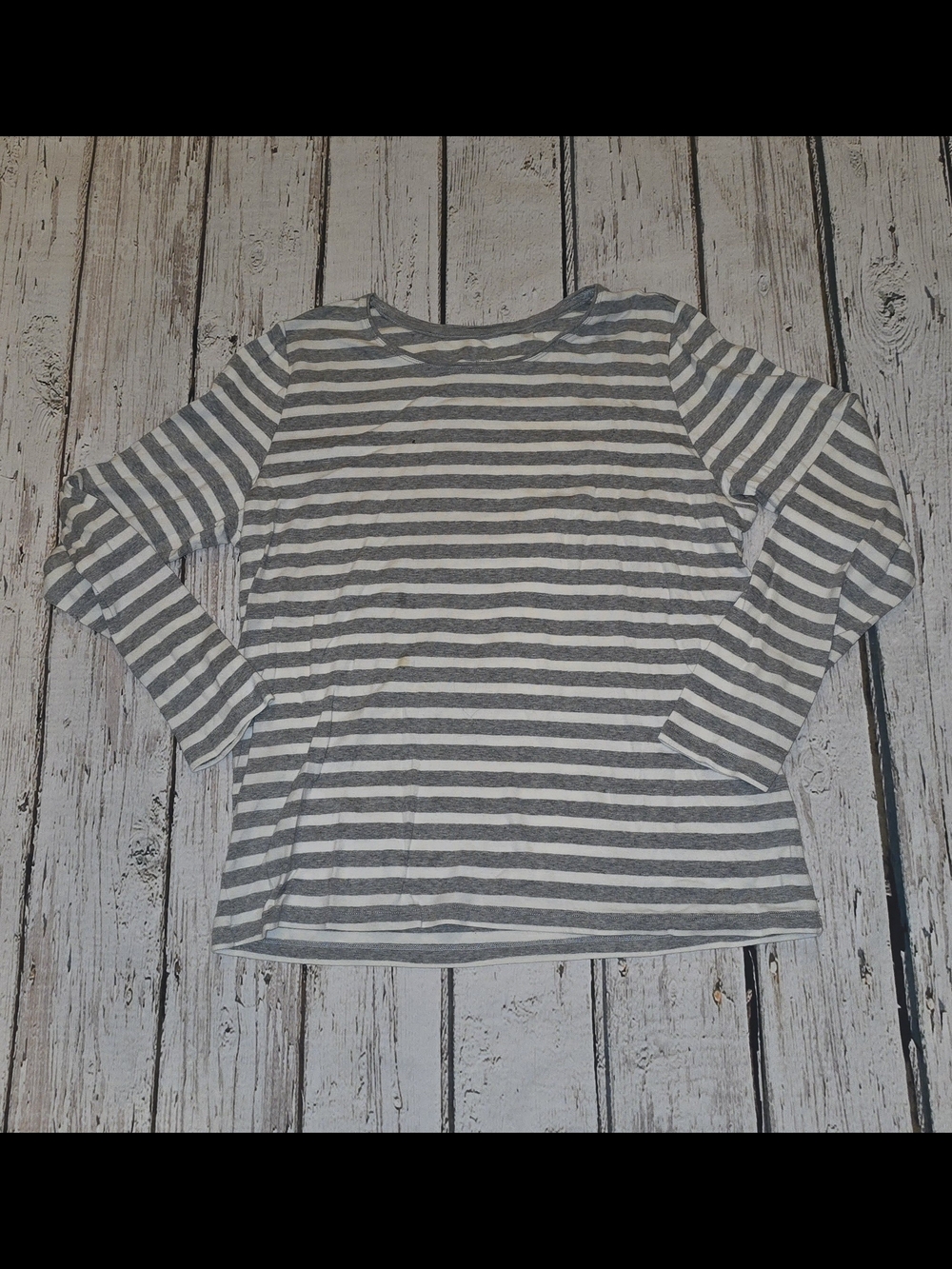 CJ Banks Gray and White Striped Long Sleeve Top
